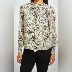 T TAHARI Miss Ruffle Blouse Leopard Print- Size XL